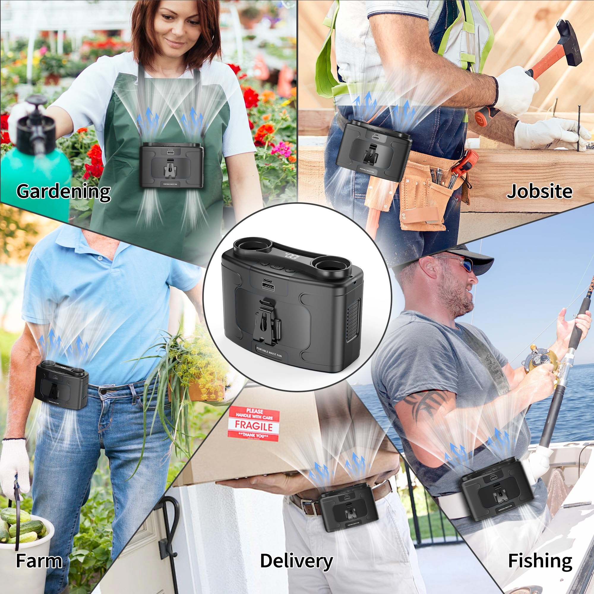 Ventola portatile da 10000 mAh, ventilatore personale con clip a batteria ricaricabile, doppio motore fino a 20 ore di raffreddamento, 10 velocità, 16000 giri/min, per cintura da collo per esterni,