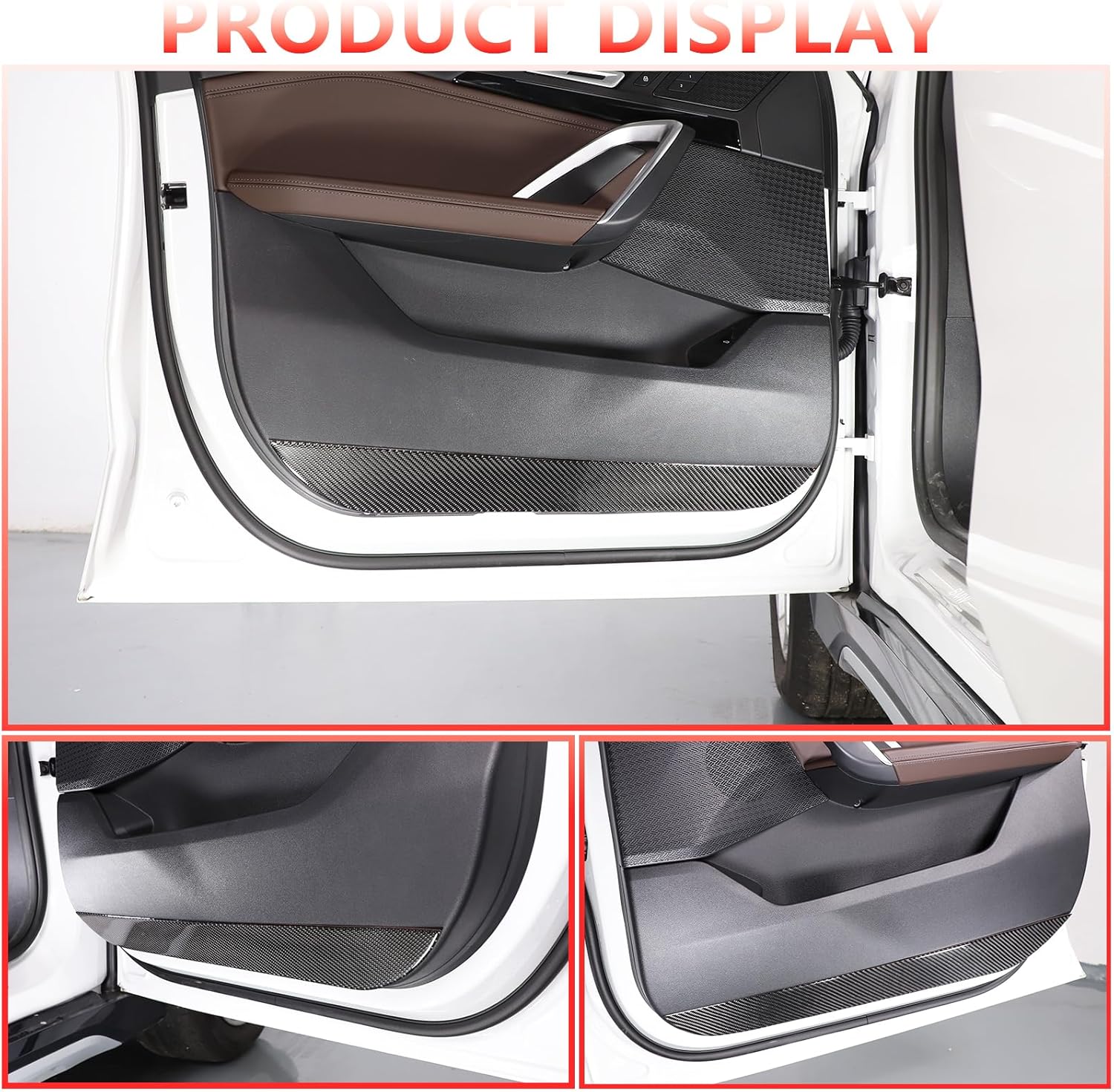 Car Inner Door Anti Kick Mat Compatible with BMW X1 U11 2023 2024 Soft Carbon Fiber 2PCS Interior Door Lower Panel Anti Scratch Protection Sticker Trim Accessories (Front Door-Black Carbon)