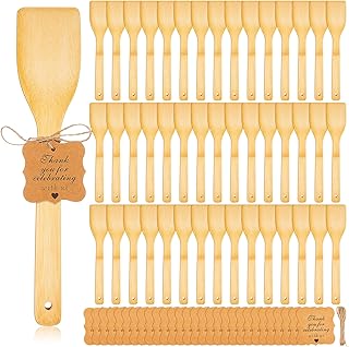 50 Pcs Bamboo Wooden Spatula Bulk, 12 Inch Kitchen Spatula Utensils with Thank You Cards for Cooking Birthday Wedding Baby Shower Housewarming Party Gift(Solid)