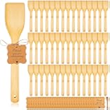 Lineshading 50 Pcs Bamboo Wooden Spatula Bulk, 12 Inch Kitchen Spatula Utensils with Thank You Cards for Cooking Birthday Wedding Baby Shower Housewarming Party Gift(Solid)