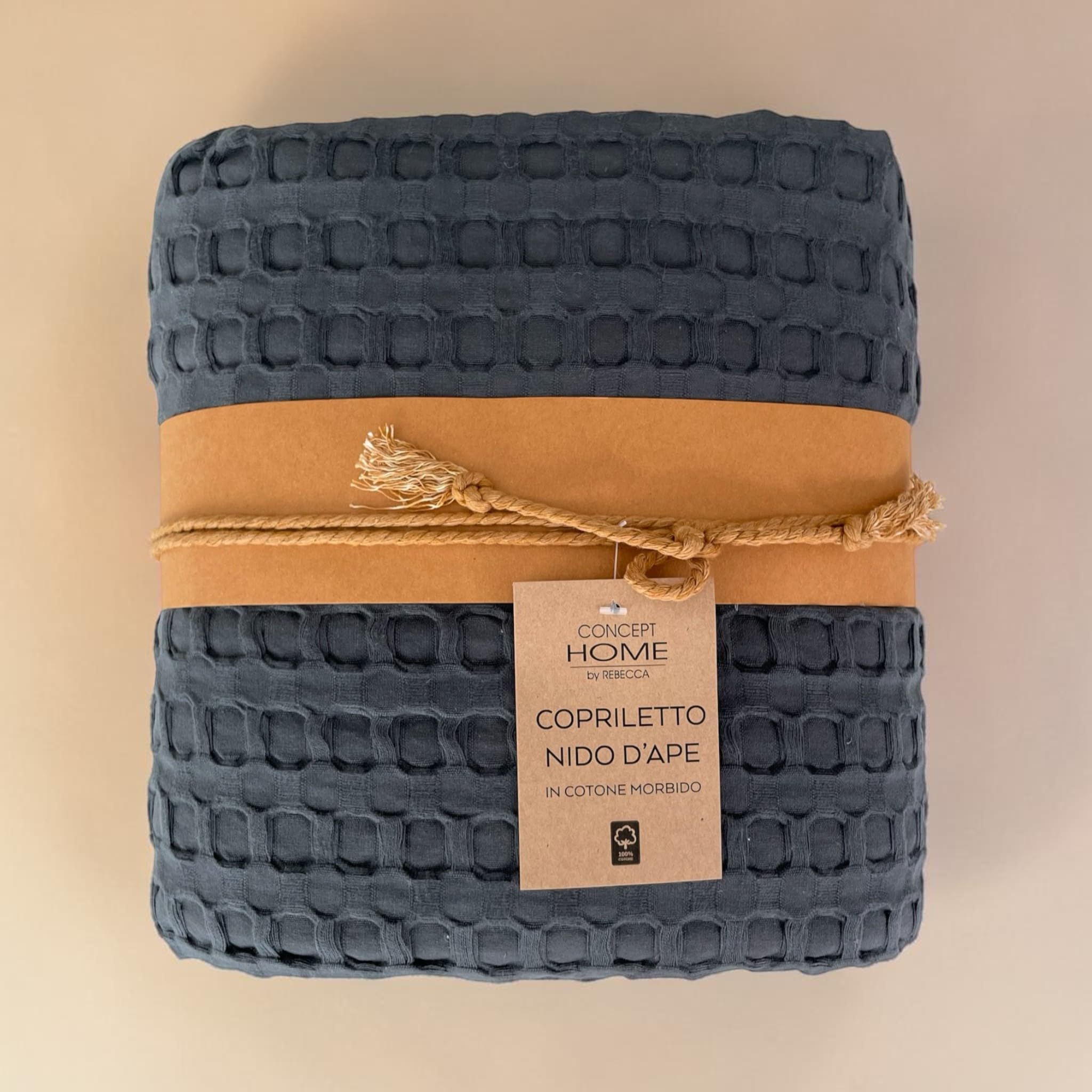 Copriletto Matrimoniale Estivo 260x260 cm in 100% Cotone Nido d’Ape – Copriletto Leggero Traspirante Non Trapuntato – Telo Arredo Letto Matrimoniale Rebecca Home Bifulco (Antracite)