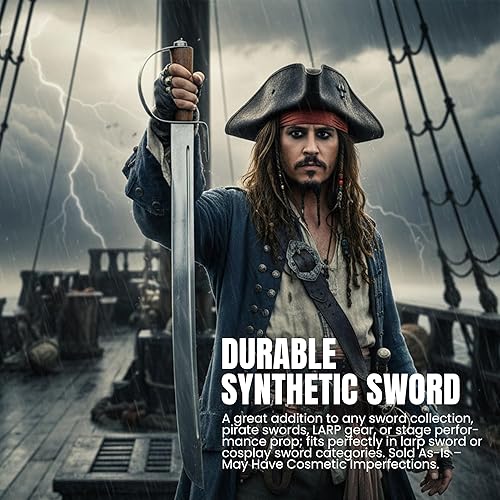 Miniatura 4 de SZCO Supplies - Espada pirata Cutlass de 31 pulgadas con D-Guard, espada de sable pirata con hoja de acero inoxidable, espiga completa, mango de