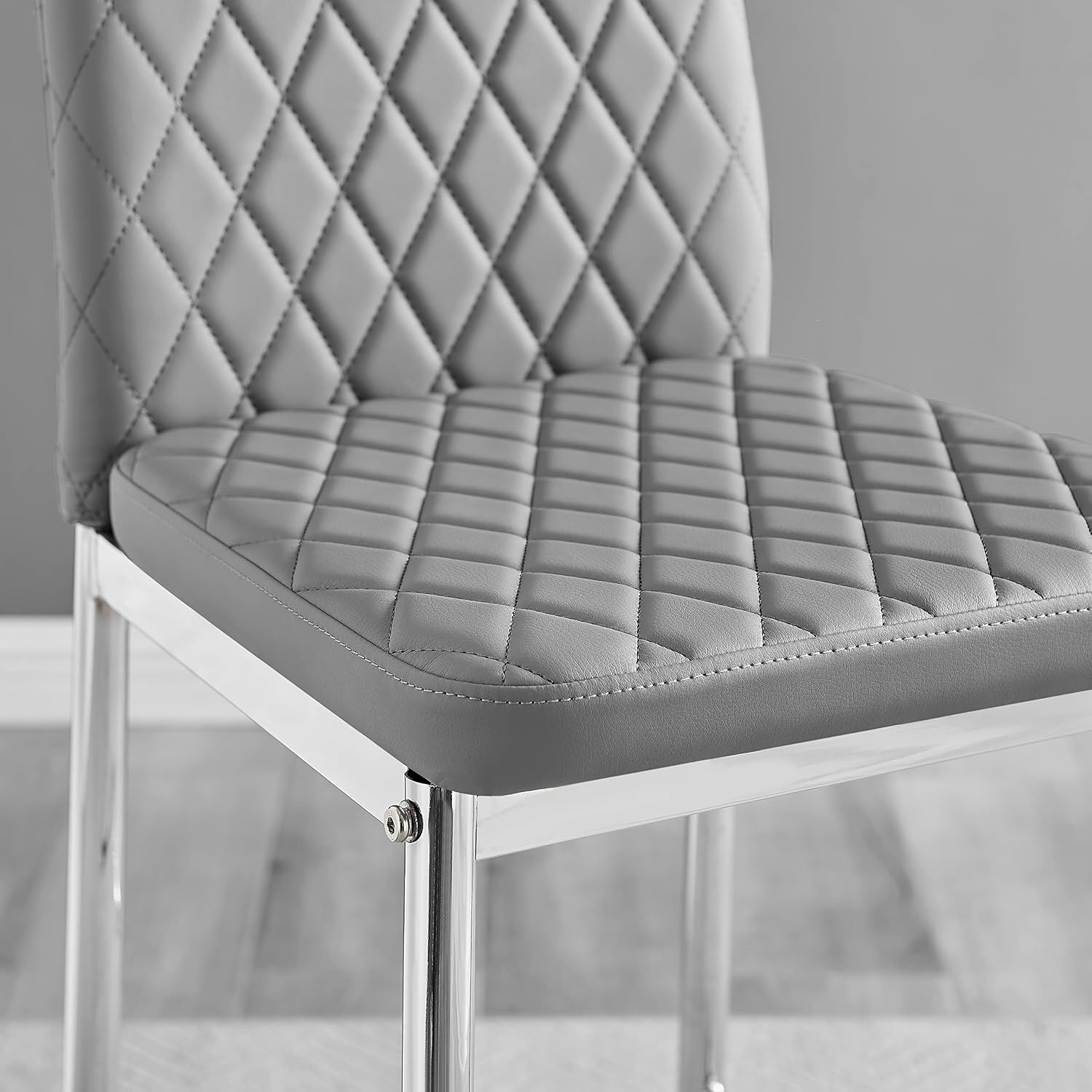 Furniturebox UK Milan Contemporary Gray Faux Leather Bar/Counter Stools - Set of 2 with Silver Chrome Legs