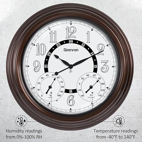 Miniatura 3 de Geevon Relojes iluminados para interiores y exteriores, impermeables, de 18 pulgadas, con sensor inteligente, reloj de pared grande con termómetro e