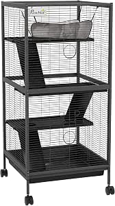 PawHut 4-Tier Rat Ferret Cage with Hammock, Removable Tray, Charcoal Grey