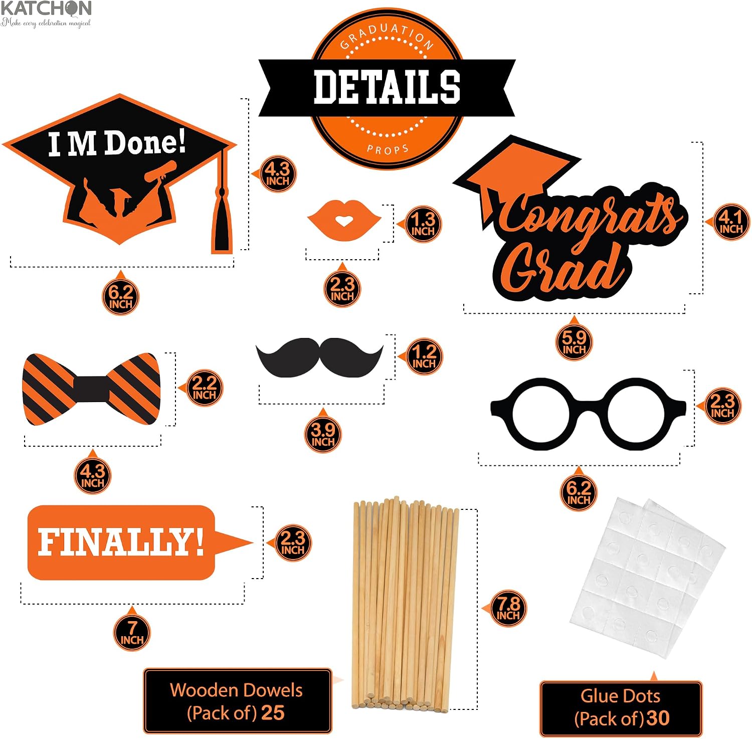 KatchOn, Graduation Photo Booth Props - Pack of 21 | Grad Photo Props for Orange and Black Graduation Decorations 2026 | Graduation Props for Congrats Grad Decorations | Class of 2026 Decorations