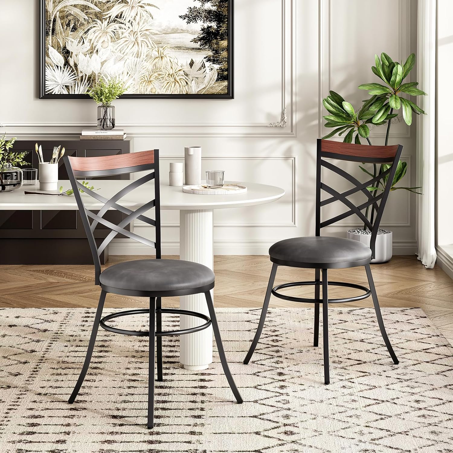 Upholstered Dining Room Chairs Set of 2,Swivel Dining Chair with Faux Leather