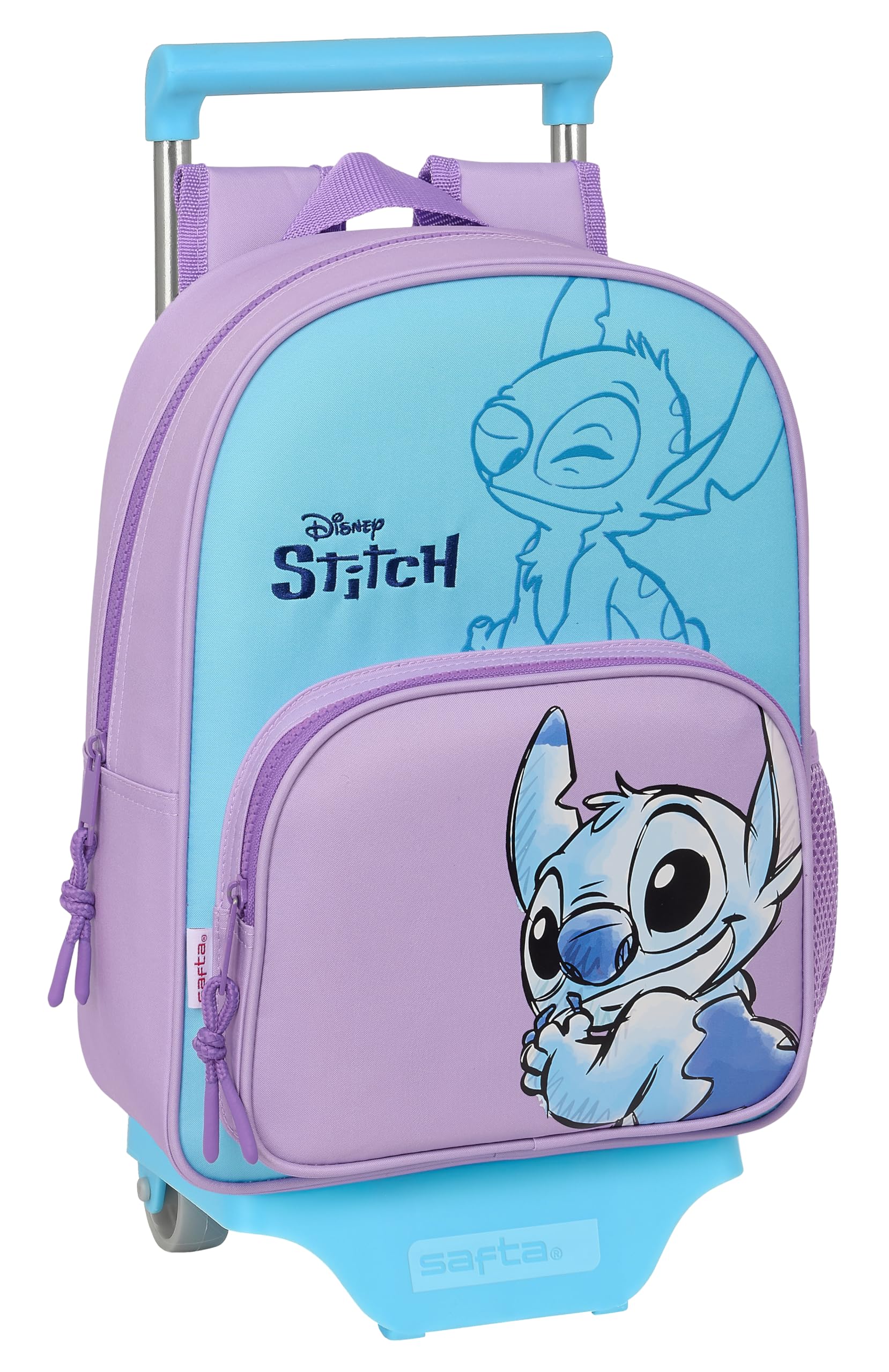 Safta STITCH SWEET - Mochila Infantil con Carro 705, Ideal para Niños de Diferentes Edades, Cómoda y Versátil, Calidad y Resistencia, 26x11x34 cm, Color Azul/lila