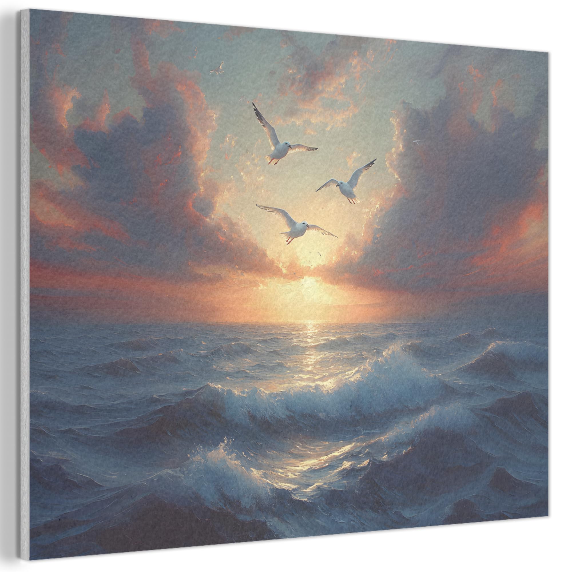 MuchoWow© Felt Panel 70x50 cm House Touch for Living Space Modern Visuals Decoration Wall Art Seagulls - Sunset - Sea - Clouds