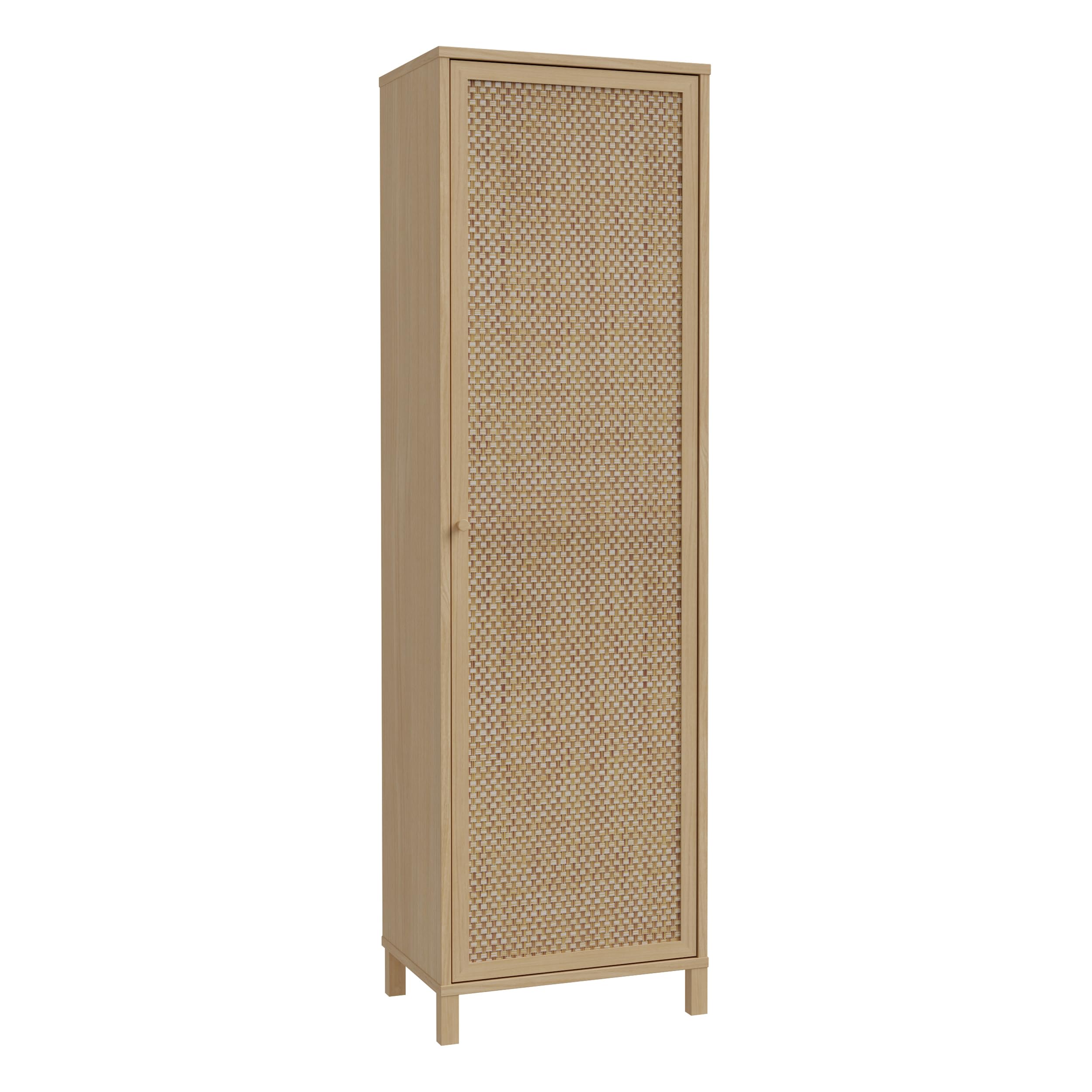 Forte SKELBIT Schrank 60, schmaler Schrank im Boho-Stil, 1-türig, Mehrzweckschrank, Holzwerkstoff, Flur, Wohnzimmer, Elegancia Eiche Holzdekor|Technorattan, 59,8 mc breit x 200,9 cm hoch x 42 cm tief