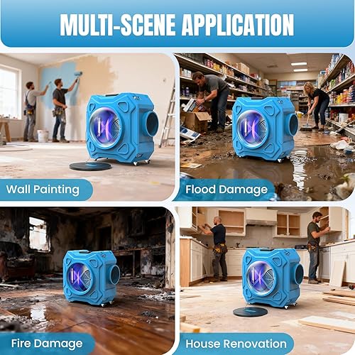Miniatura 8 de Depurador de aire con filtración de 3 etapas, máquina de aire negativo HEPA de 970 CFM con ruedas bloqueables de 360 y mango plegable automático,