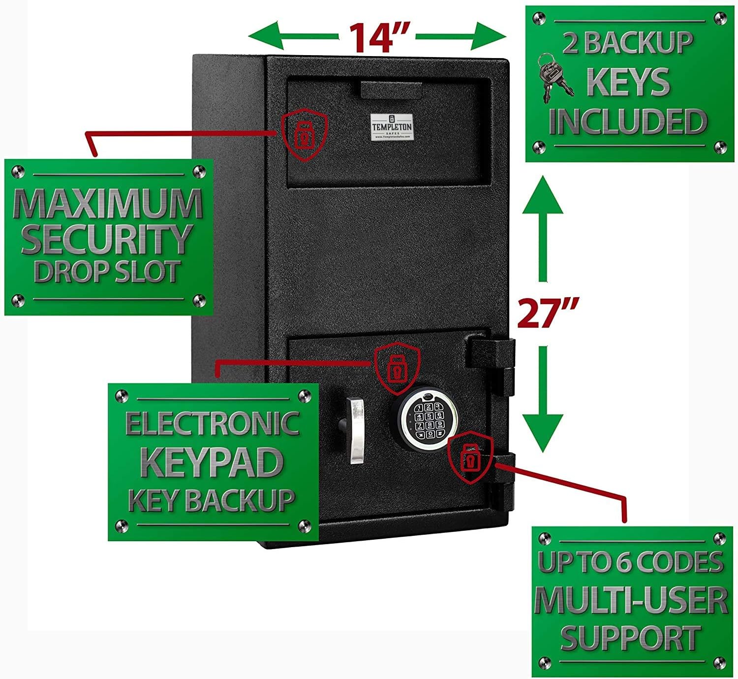 Templeton Safes T863 Large Depository Safe with Electronic Keypad Combination with Key Backup, 1.4 CBF