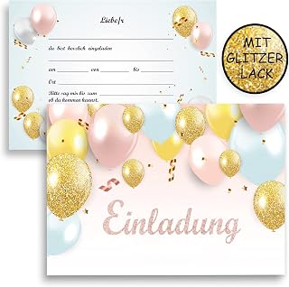 10 tarjetas de invitación para cumpleaños niños con purpurina, 10 unidades, color rosa claro, 10 x 15 cm, para fiestas infantiles, 1 2, 3, 4, 5, 6, 7, 8, 9, 10