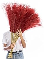 Vista 1 de 38 pulgadas 10 tallos de hierba de pampa sintética alta – decoración de hierba de pampa alta roja pompas arreglo floral y relleno de jarrón