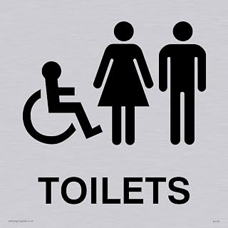 Viking Signs DV752-S15-SV "Toilets" Door Sign, Positive Black Text, Vinyl Silver Sticker, 150 mm H x 150 mm W