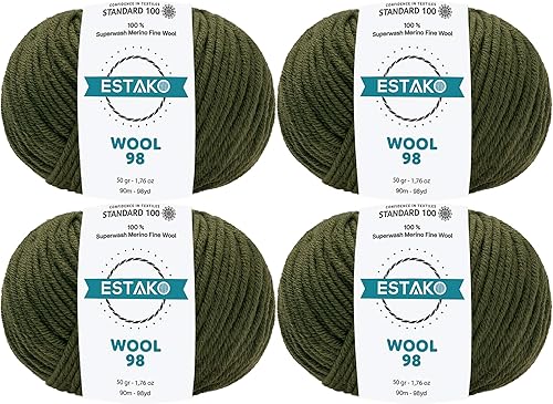 Vista 40 de Estako Lana 98 100% Lana Merina Superwash Lana Lana Media Lana Suave Tejido y Crochet Hilo 1.76 oz (50gr) 98 yardas (295.3 ft) (6377-Rosa)