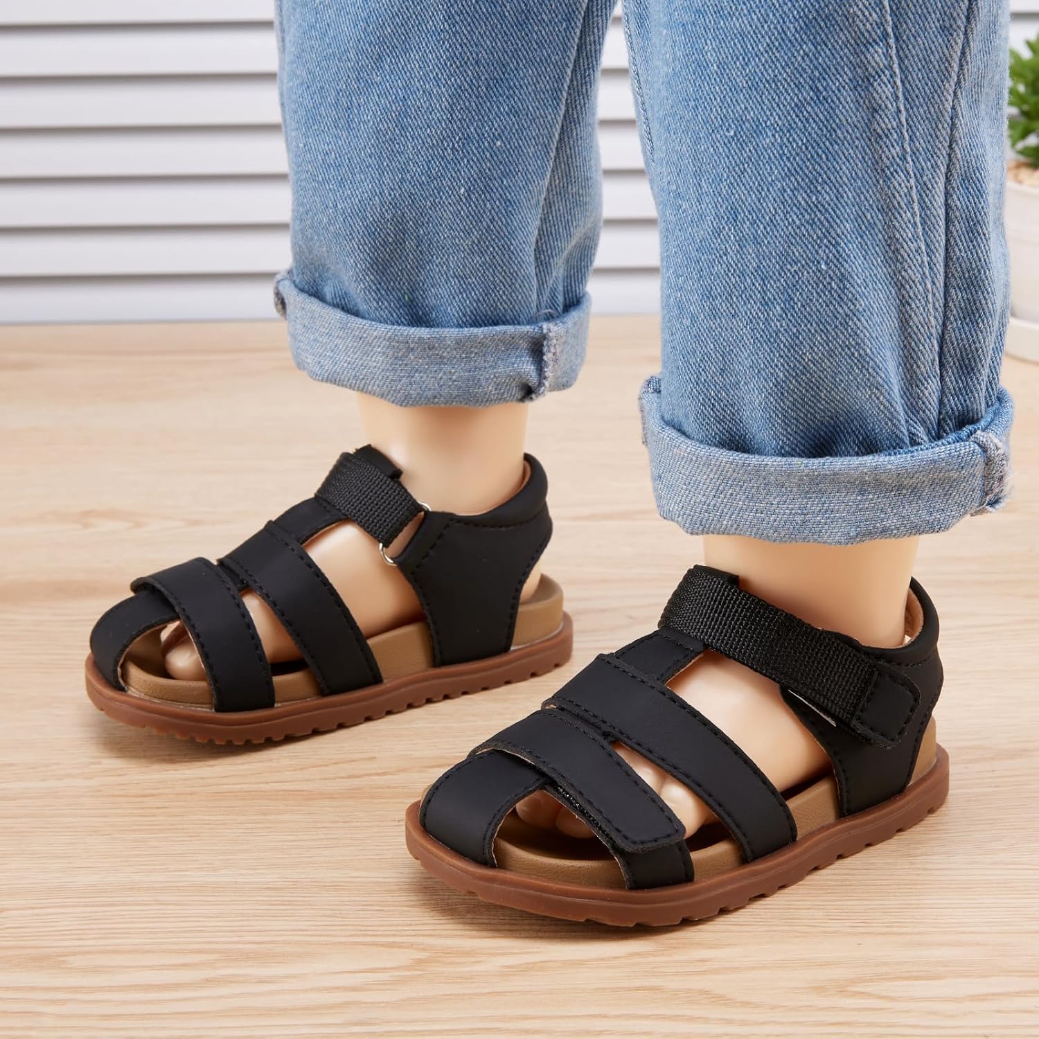 BMCiTYBM Toddler Boys Girls Sandals Open Toe Arch Support Slides Adjustable Straps Cork Footbed Slippers for Indoor Outdoor