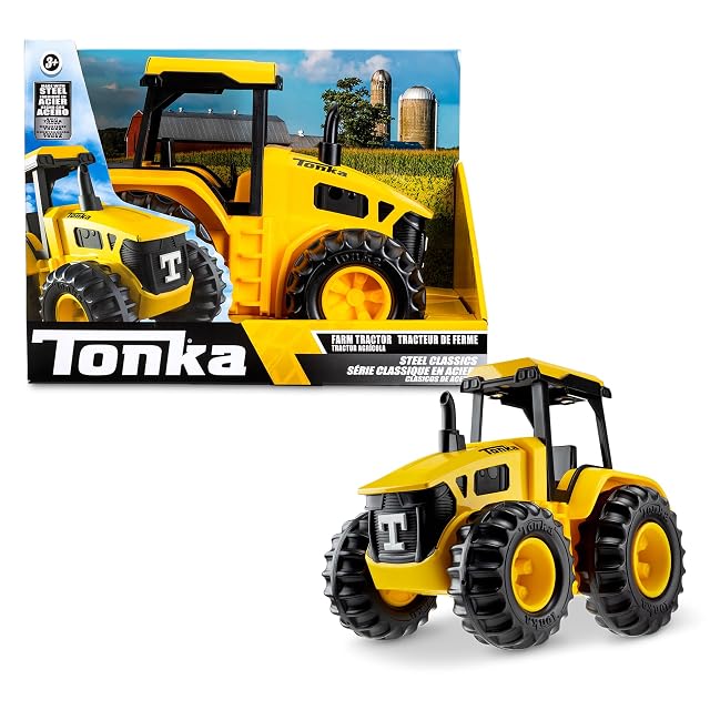 Tonka Basic Fun Steel Classics Tractor, 6222, Tractor Agrícola Juguete, Juego de Vehículo Agrícola para Niños