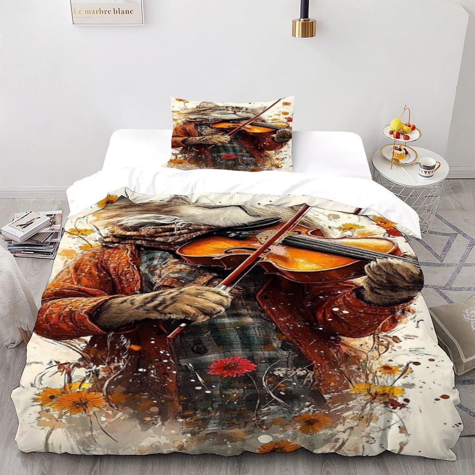 Parure de lit chat violon 2 pièces pour éliminer les plis et simplifier le repassage