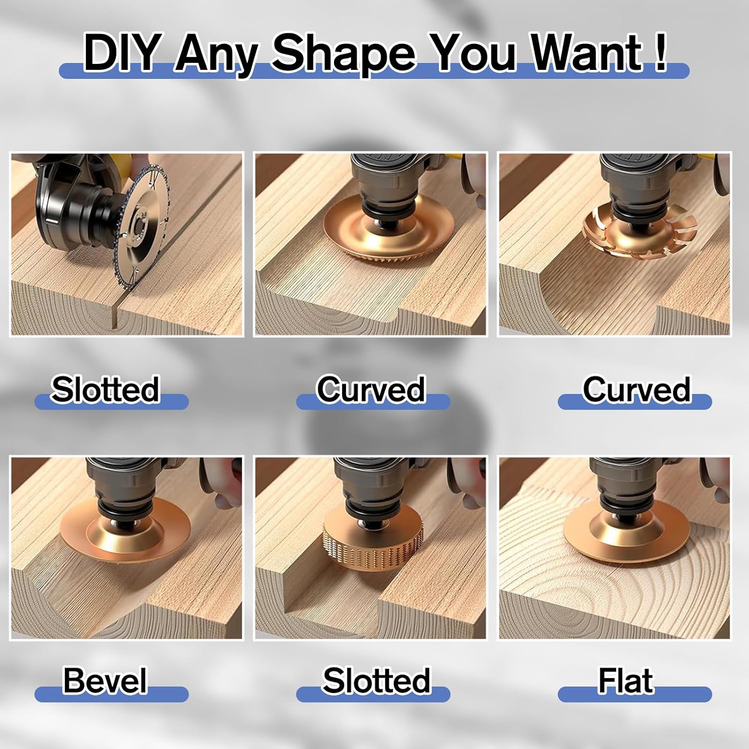 14PCS Wood Carving Disc Set for 4" & 4-1/2" Angle Grinders Attachment, Grinding Wheel with 5/8" Adapter Ring, Woodworking Grinder Tools for Cutting, Grinding, Shaping, Sanding & Stump Removal