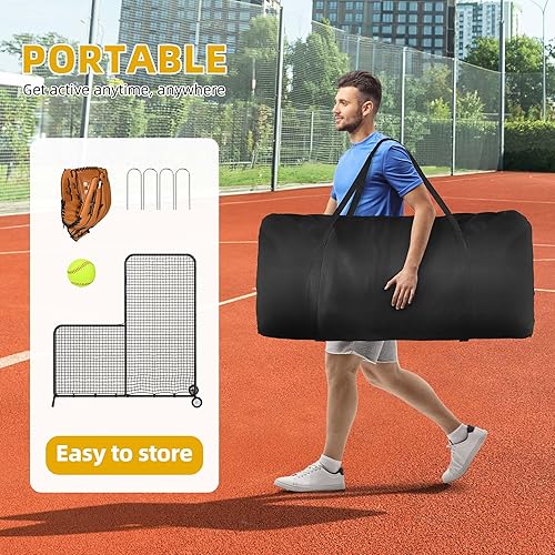 Miniatura 6 de Pantalla L de béisbol con ruedas para jaula de bateo, red protectora de jarra de 7 x 7 pies para protección de lanzadores, incluye guante de