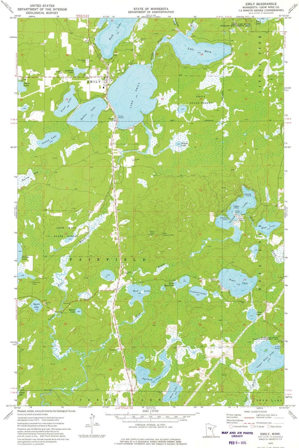 Emily MN topo map, 1:24000 Scale, 7.5 X 7.5 Minute, Historical, 1973, Updated 1975, 27.23 x 21.53 in
