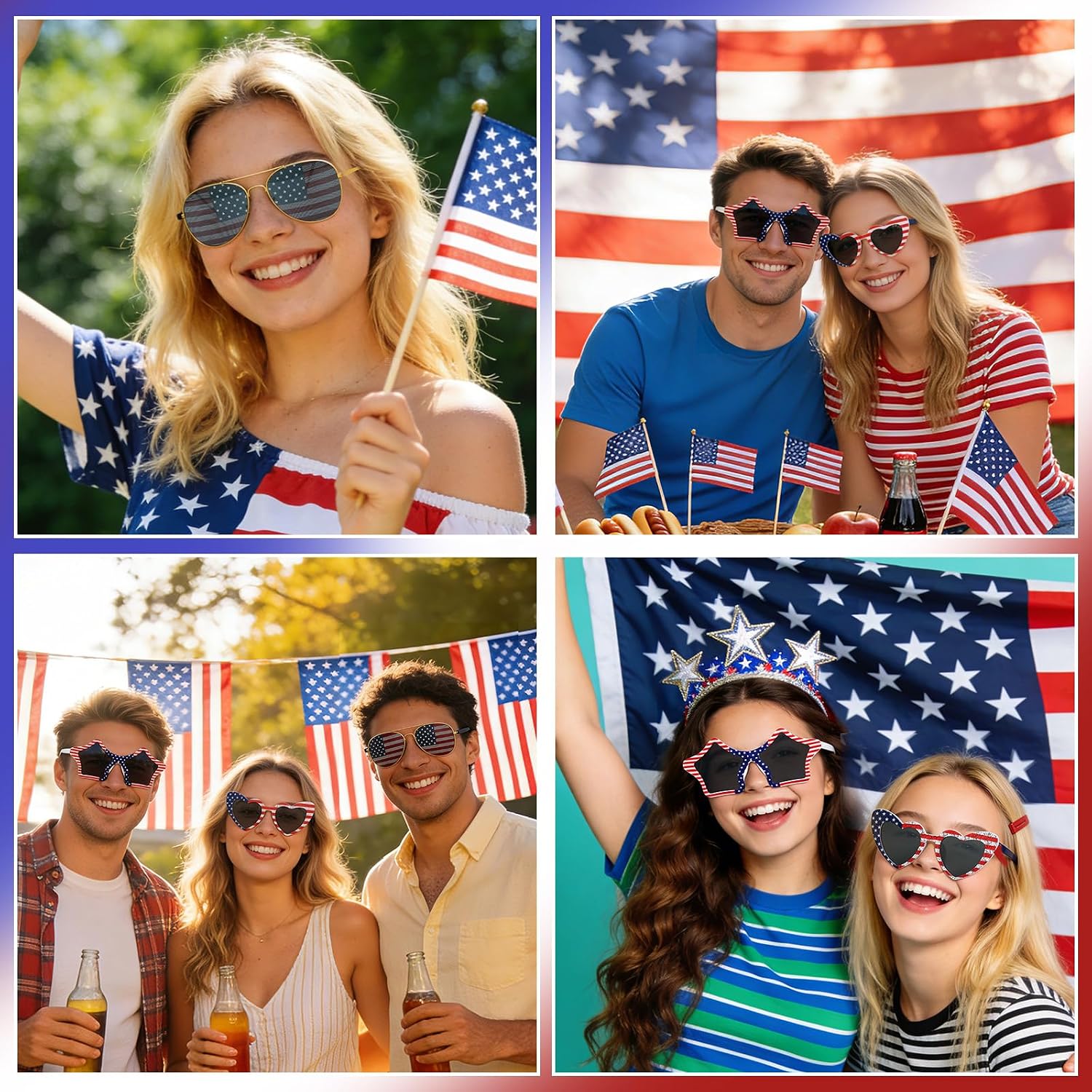 3 Pack American Flag Sunglasses, 4th of July Patriotic Party Glasses Red White Blue USA Accessories for Women Men Independence Day Celebration