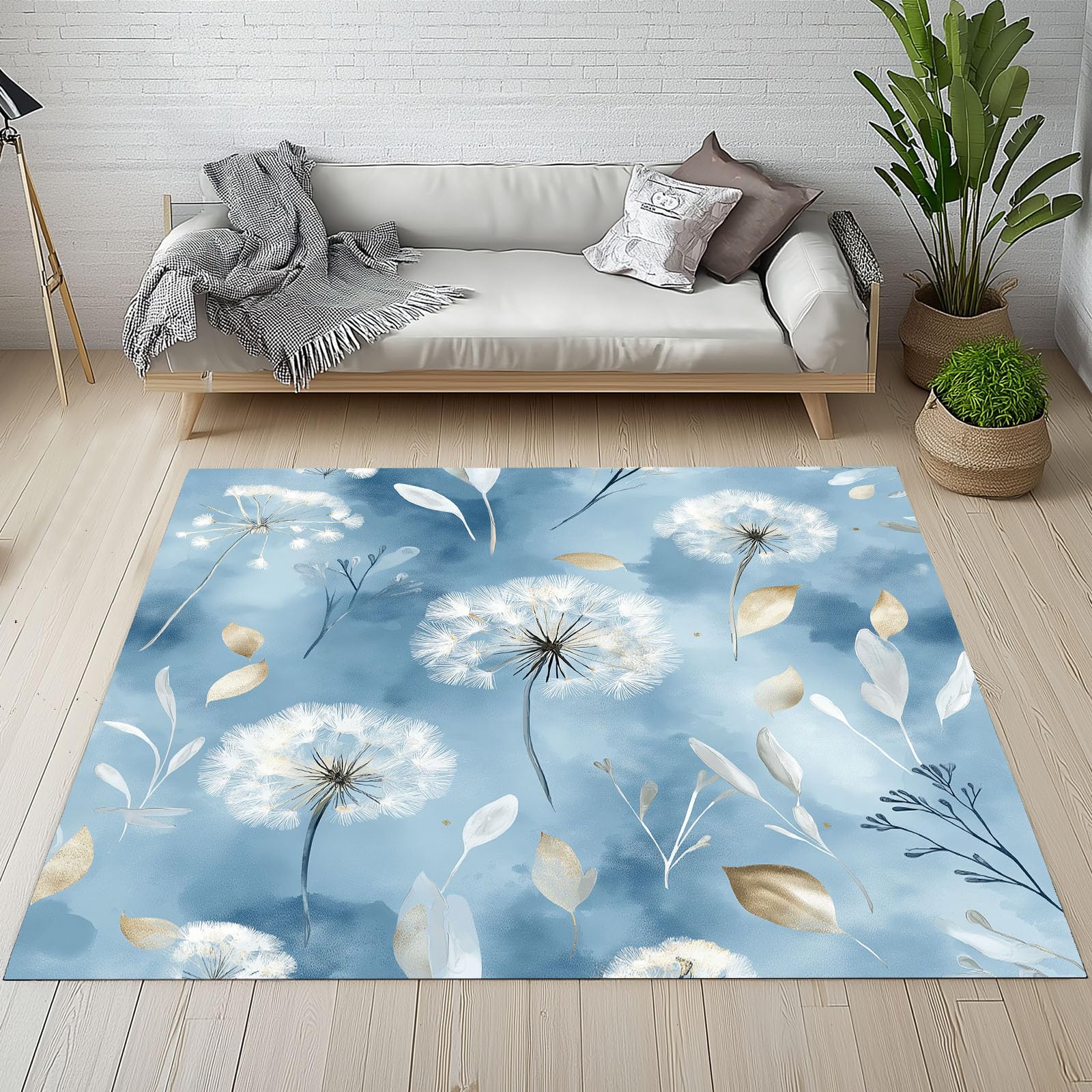 Tapis de salon pissenlit 140x200 cm rustique lavable et antidérapant pour chambre