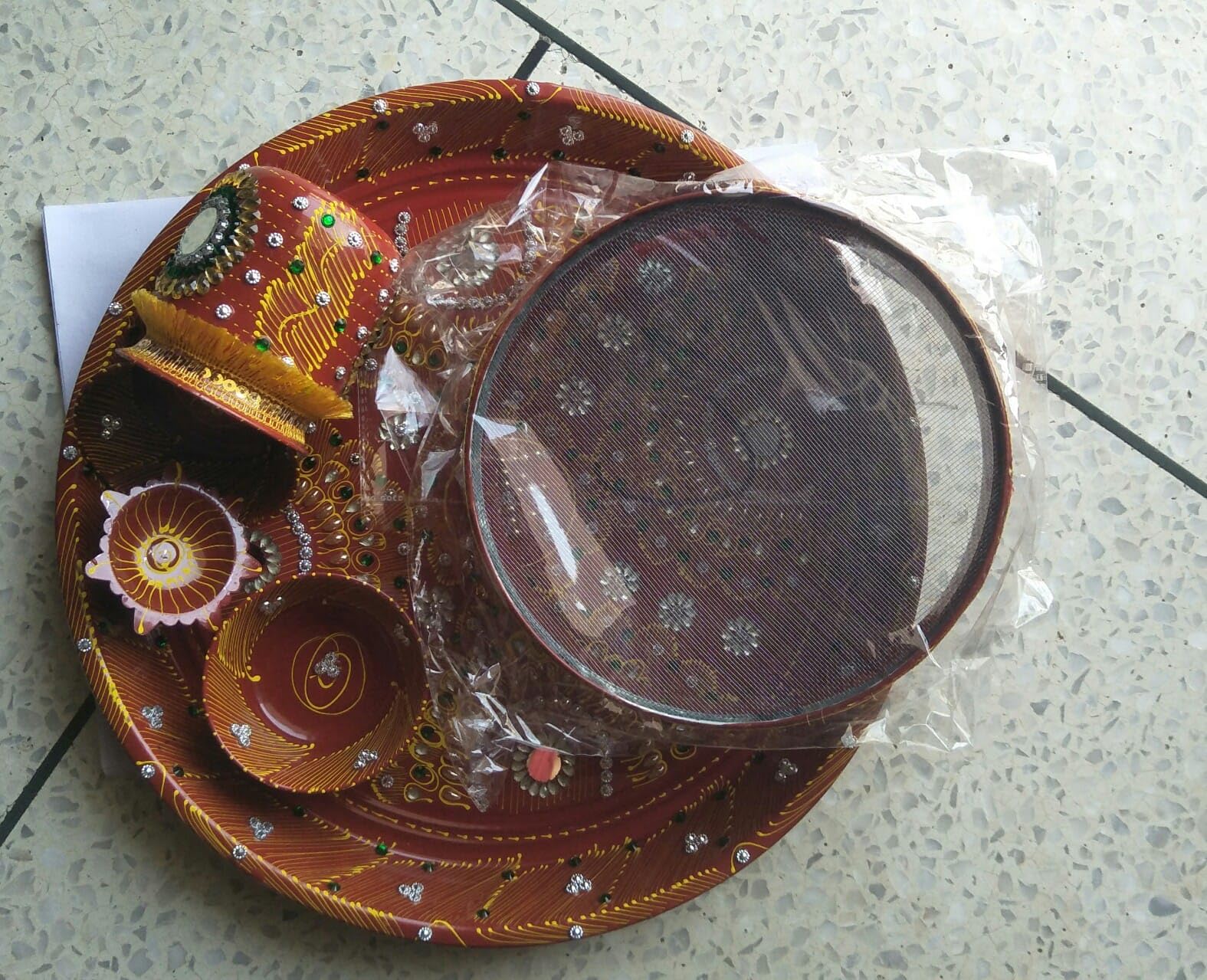 Agarwal Enterprises Karwachauth Indian Traditional Decorative Thali Set, Channi, Lota, Diya, Bowls, Kalash