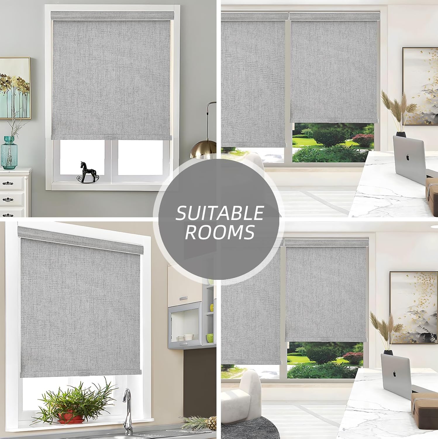 Blackout Roller Shades for Windows,Cordless,Linen Fabric,Roller Blinds,Thermal Insulated Fabric UV Protection,Window Shades for Home,Office,Bedroom,Door,Blackout-Dark Grey,30" W x 72" H