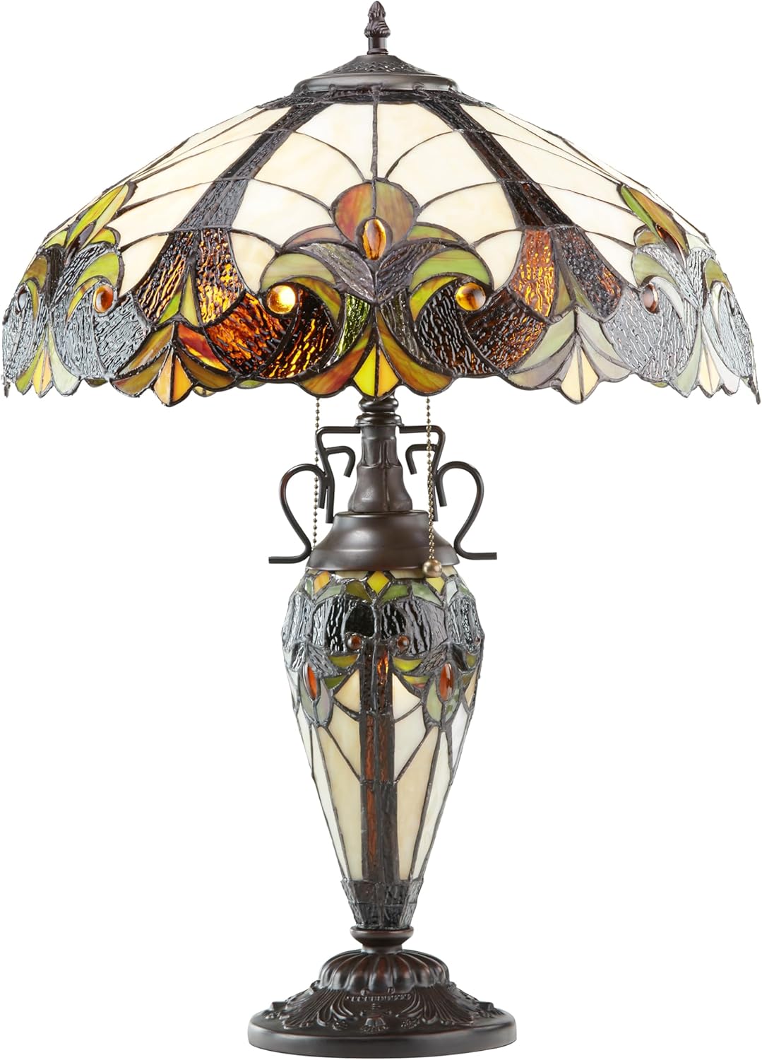 RIVER OF GOODS - Stained Glass Halston Double Lit Table Lamp - 24.5" H - Decorative Lamp for Bedroom - Bedside Lamp - Desk Lamps for Home Office - Tiffany Style - Amber