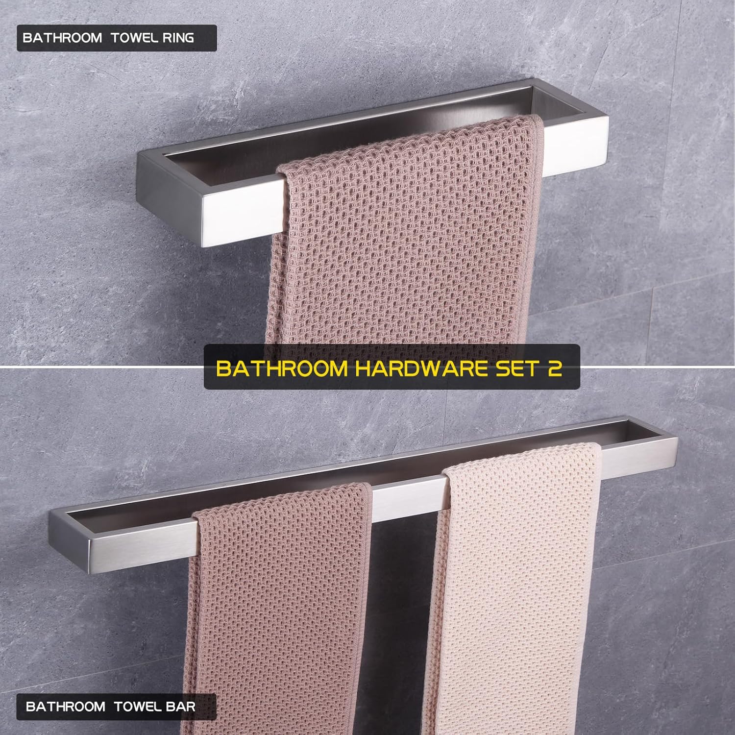 GERZWY Bathroom Hardware Set 2 Piece Towel Ring and Towel Bar SUS 304 Stainless Steel Wall Mounted Brushed Finish HG17701-2LS
