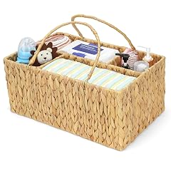 Niuirt Large Baby Diaper Caddy Organizer Handwoven Water Hyacinth Storage Basket Portable Wicker Car Diaper Storage Bin for