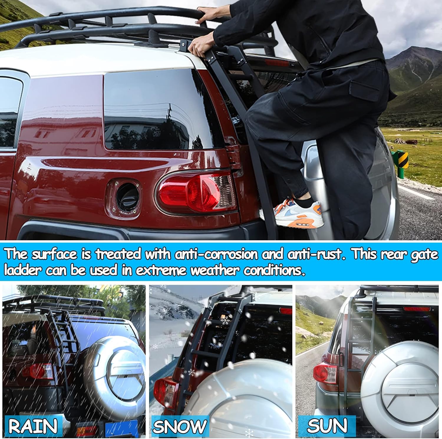 LLKUANG Tailgate Ladder Car Rear Ladder Tail Door Ladder Climbing Compatible with Toyota FJ Cruiser 2007-2021 Aluminum Tailgate Mounted Ladders Rear Gate Ladder Kit Black,Left Side