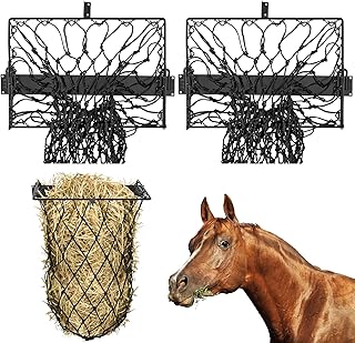 2 Set Wall Mount Hay Feeder with Net Collapsible Hay Rack with Net Slow