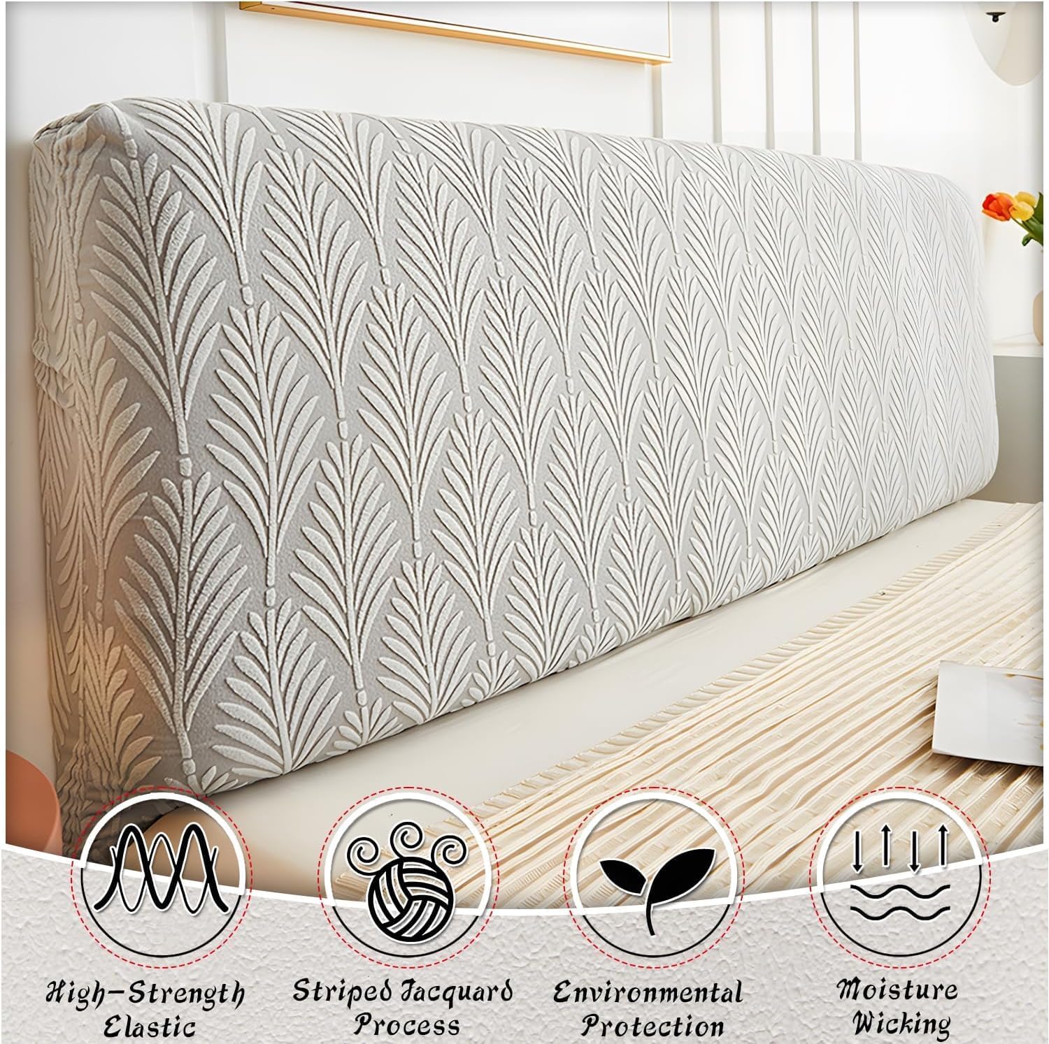JOKIVTOU Solid Jacquard Fabric Headboard Covers Slipcover,Stretch Bed Headboard,Bed Head Cover Slipcover Backrest Cover Headboards Beds Cover Protective Universal Dustproof Modern Light Gray Queen