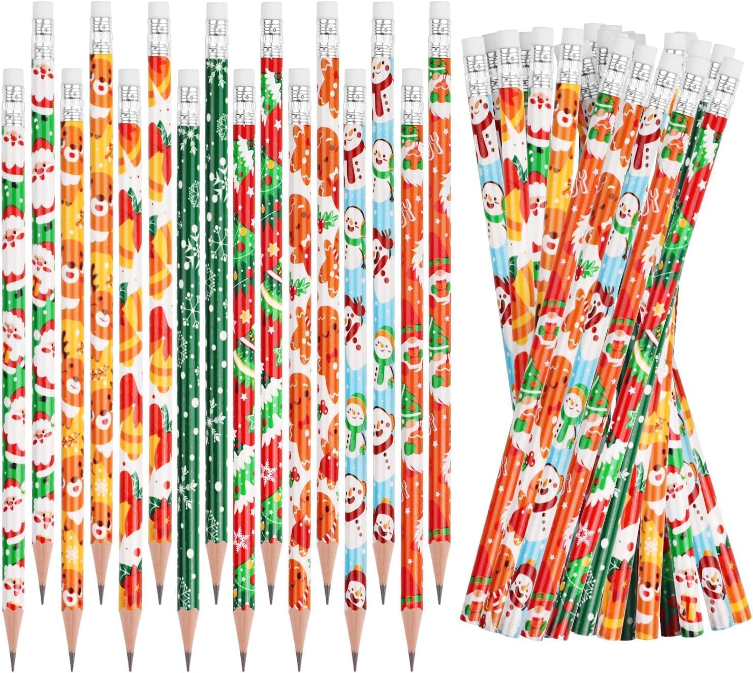 PLULON Lot De 60 Crayons De Noël Et Thanksgiving Avec Gomme - Motifs Citrouille, Feuilles D'automne, Glands - Fournitures Scolaires Festives En Bois
