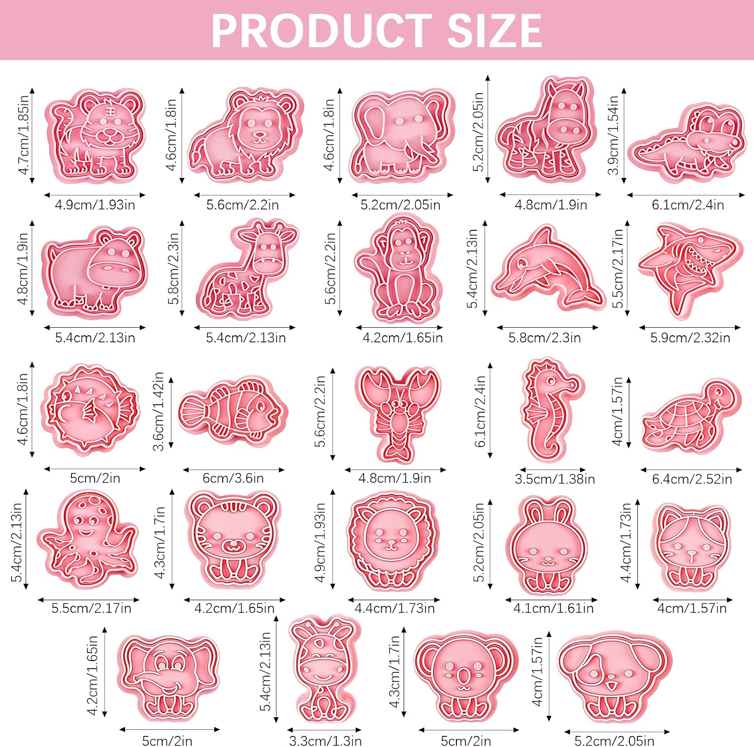 24 Pcs Animal Cookie Cutters with Plunger Stamps Set 3D Animals Lion Cookie Cutters Stamps Plastic Cookie Cutter Animal Cracker Cookie Cutters Cookie Stamps for Baking Supplies