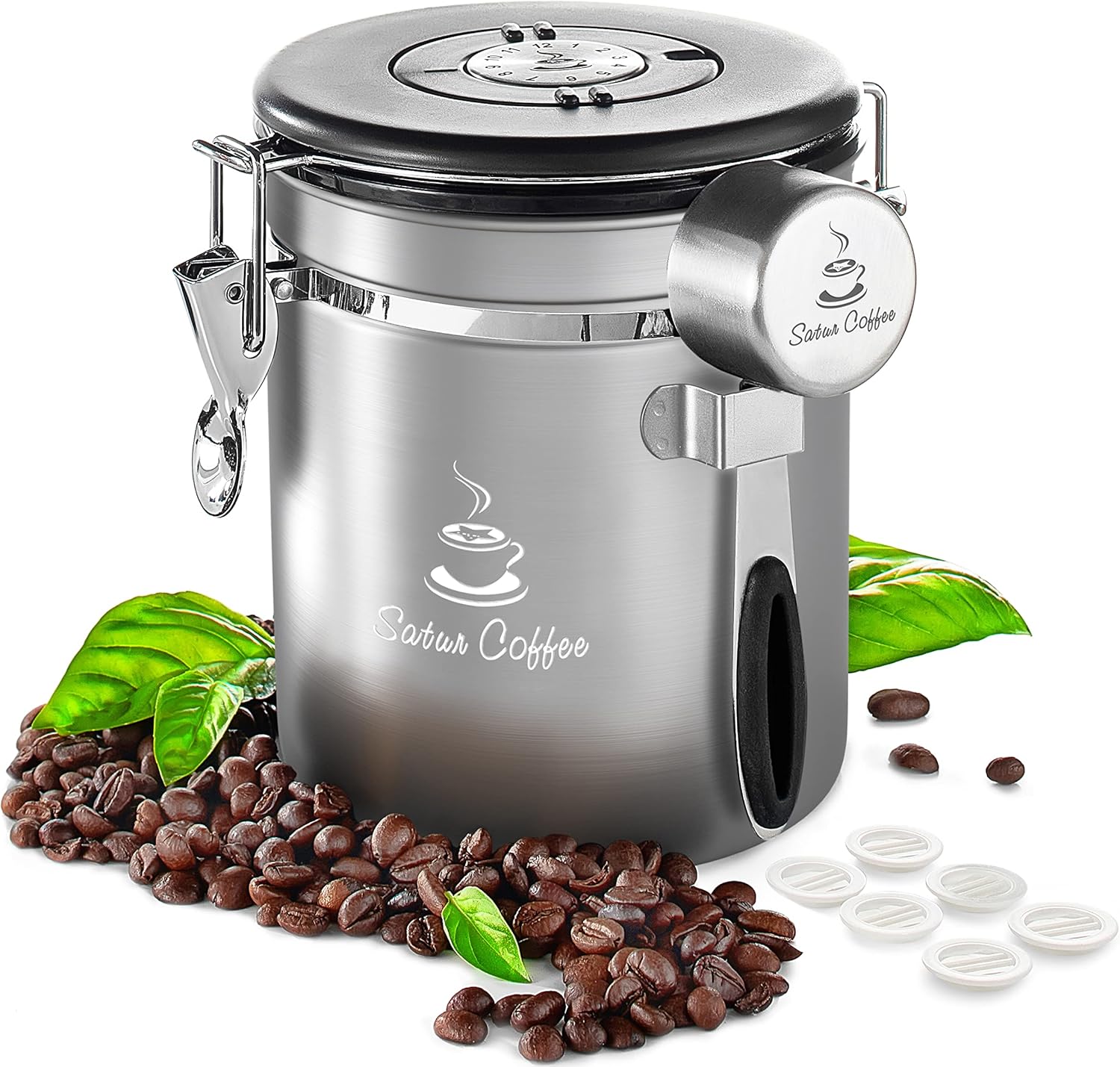 Matoen12 Boîte à Café, Récipient à Café Hermétique En Acier Inoxydable, Stockage De Grains De Café Moulu, Récipient Hermétique Sous Vide Pour Espresso, Pot à Café, Récipient à Sucre