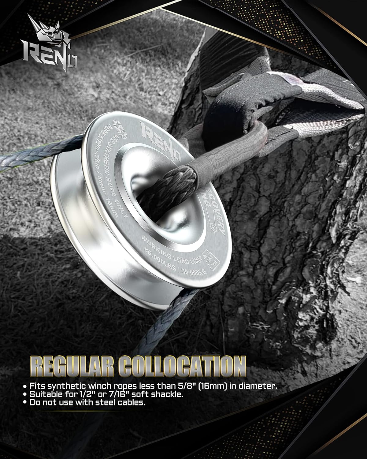 RENO Winch Snatch Recovery Ring + 3/4" D Ring Shackle (Black)