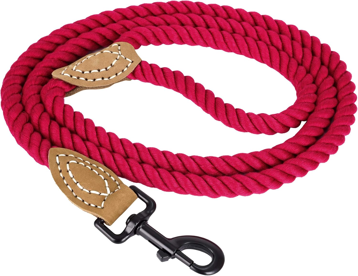 Mile High Life Braided Cotton Rope Leash with Leather Tailor Handle and Heavy Duty Metal Sturdy Clasp (Red, 6 FT) - Image 5