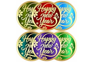 Happy New Year Stickers 2023 - Round Gold Foil Large Labels