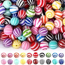Ferreve 120 Pcs 15mm Silicone Beads Bulk Silicone Beads Print Rubber DIY Bracelet Making Kit for Keychain Making Pens Necklace Jewelry Striped