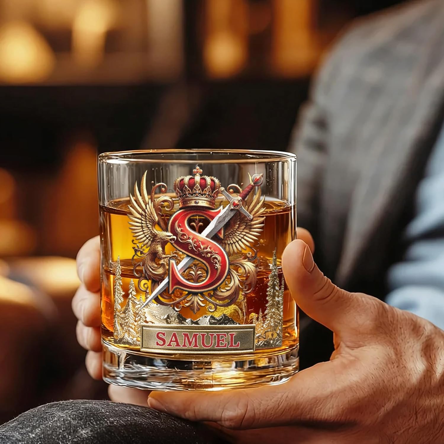 Personalized Whiskey Glass | Custom Name Initial Eagle Crown 10 oz Old Fashioned Glass | Birthday Father’s Day Gift for Men Father Boyfriend Bartender Whiskey Enthusiast - Image 5