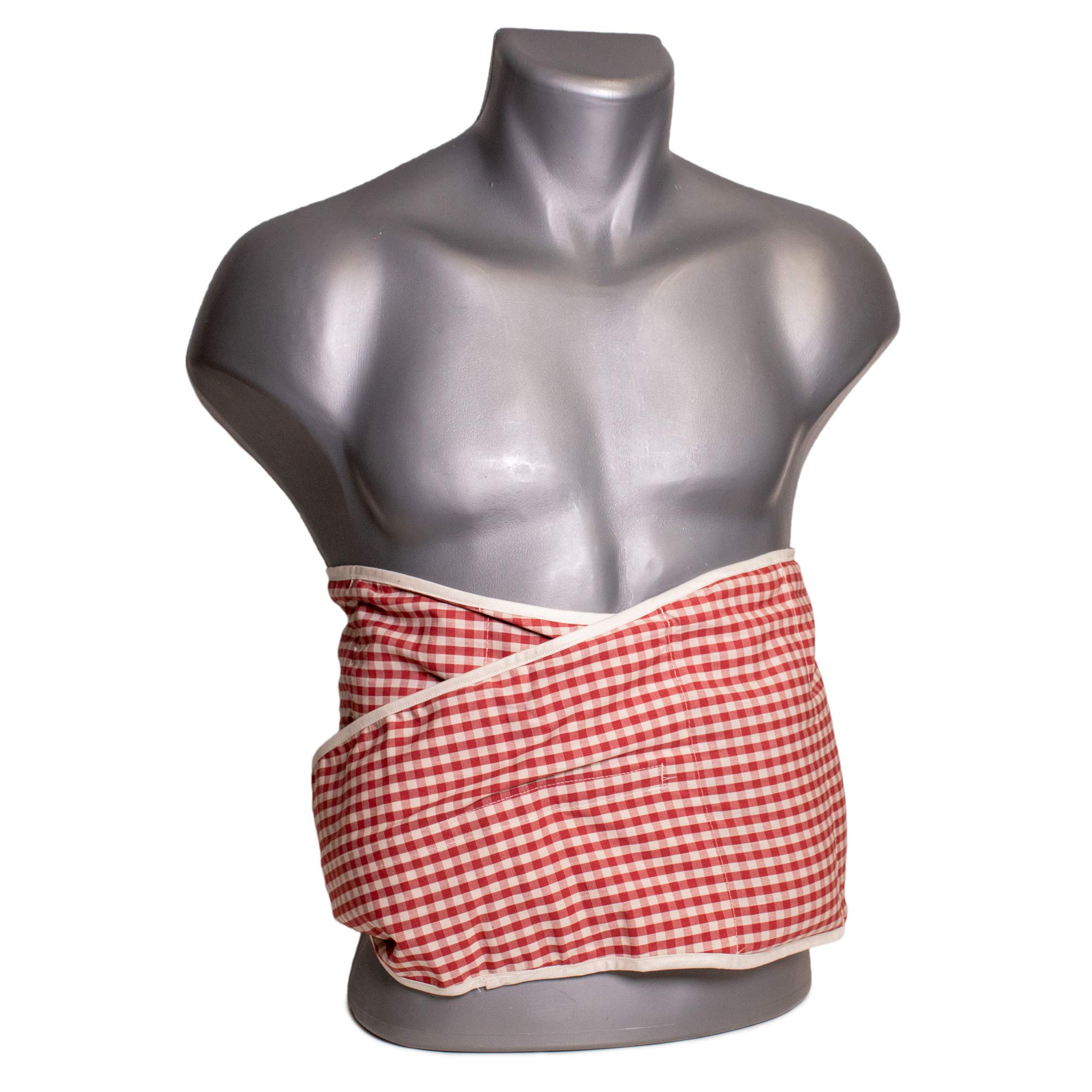 Wärmegürtel Kirschkernkissen. Gürtel mit Klettverschluss - ca. 135cm - 7-Kammer - Wärmekissen Rücken XXL Körnerkissen - Bio-Stoff rot-weiß