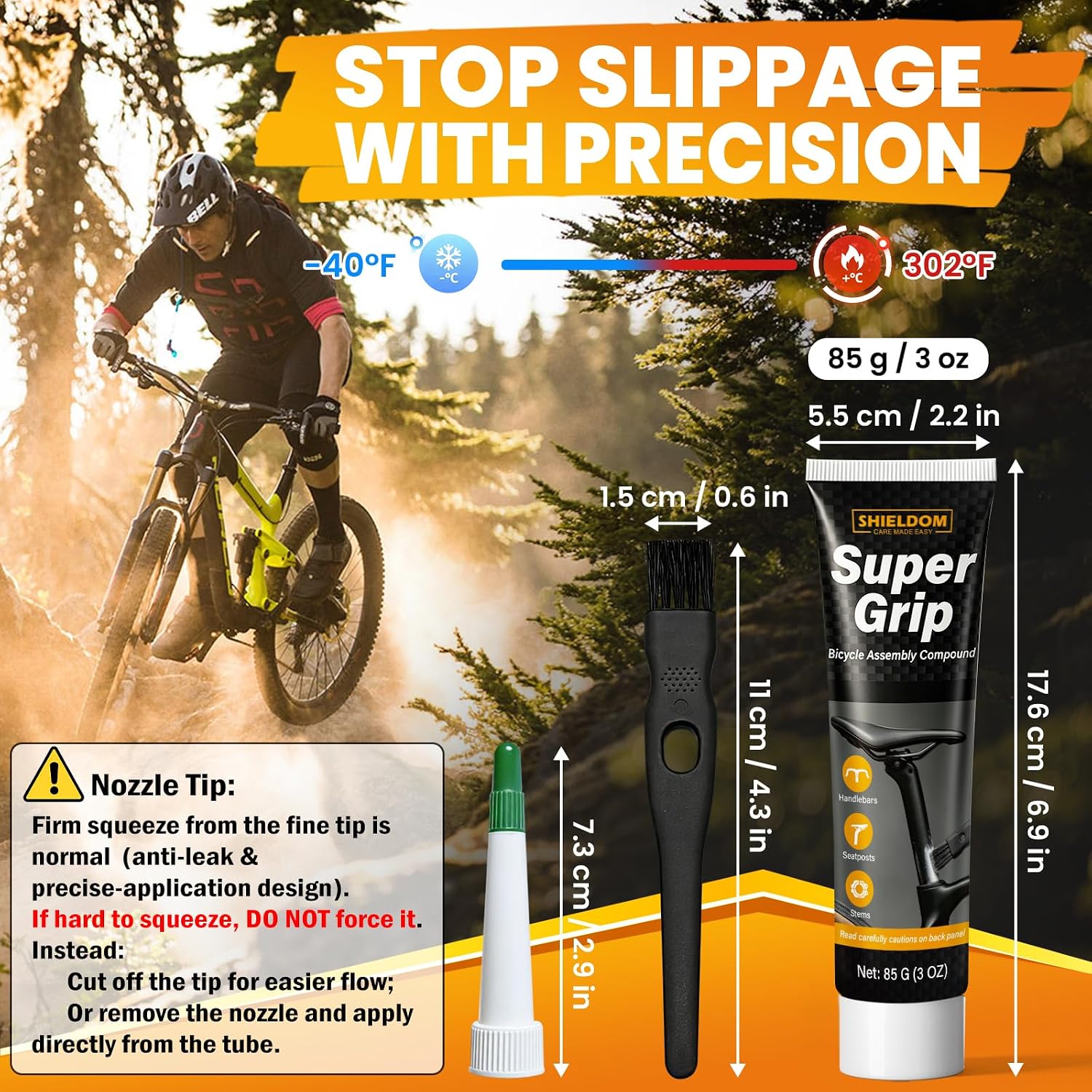 SHIELDOM Super Grip Carbon Fiber Bicycle Assembly Compound Bike Anti-Slip Friction Paste for Stems, Handlebars & Seat Posts, Prevents Slippage and Over-Tightening 3 oz/85g