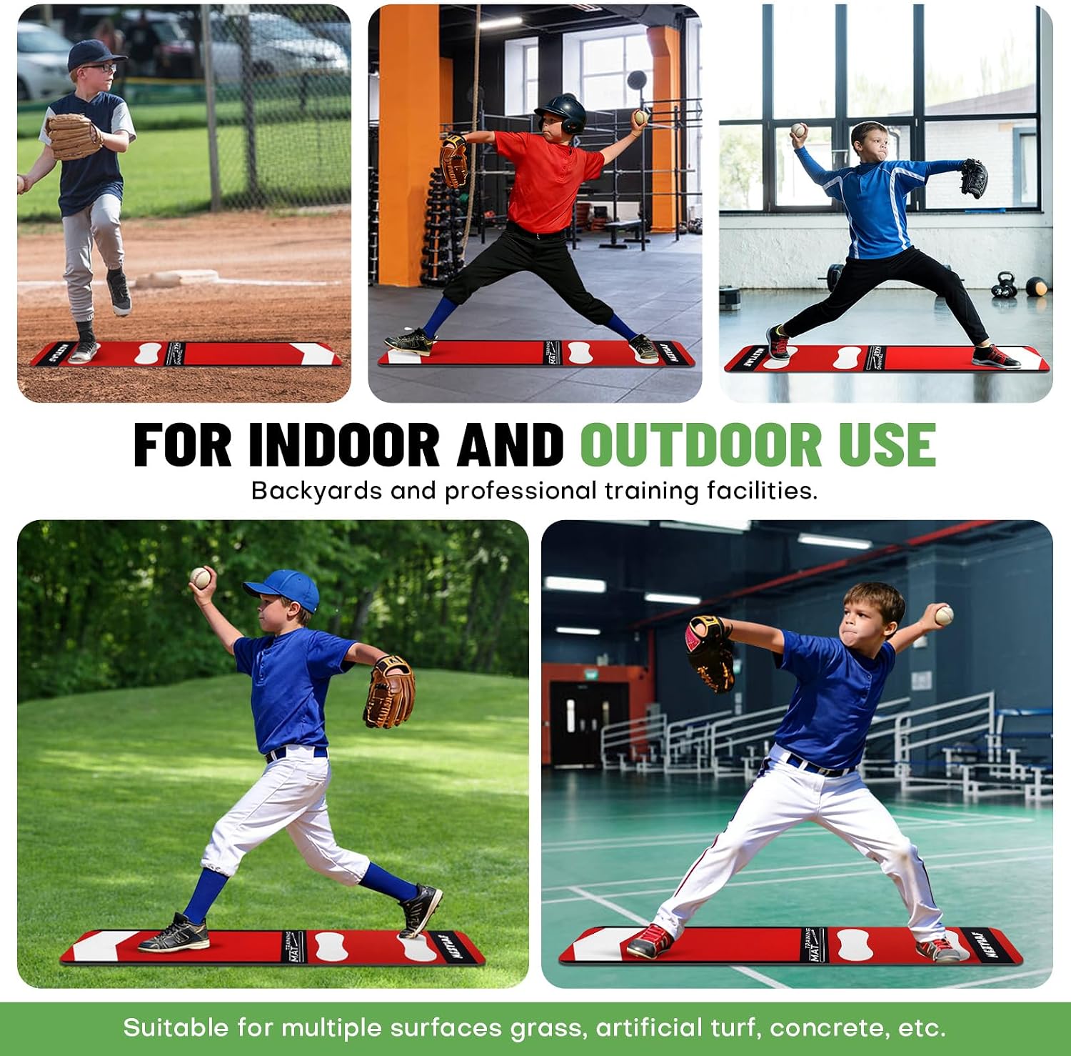 Nezylaf Softball Pitching Mat for Young Baseball Beginner - Non-Slip Portable Softball Training Mat for Hitting Practice - 54'' x 12'' Durable Batting Mat for Indoor/Outdoor Use