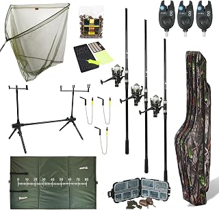 Carp Improve Set - Carp Rod Set Black - Complete Set for Carp Fishing - High Quality Materials - Bite Detectors, Swivels, Rodpod, Backsplashes and Cases Included