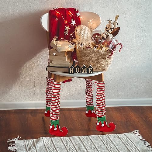 Miniatura 8 de 4 fundas navideñas para patas de silla, divertidas fundas de calcetines para patas de mesa de elfo, fundas de calcetines para sillas de comedor,