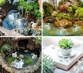100 Pcs Mini Swan Figurines Mini Garden Swan Fairy Garden Miniature Moss Landscape DIY Terrarium Crafts Ornament Accessories